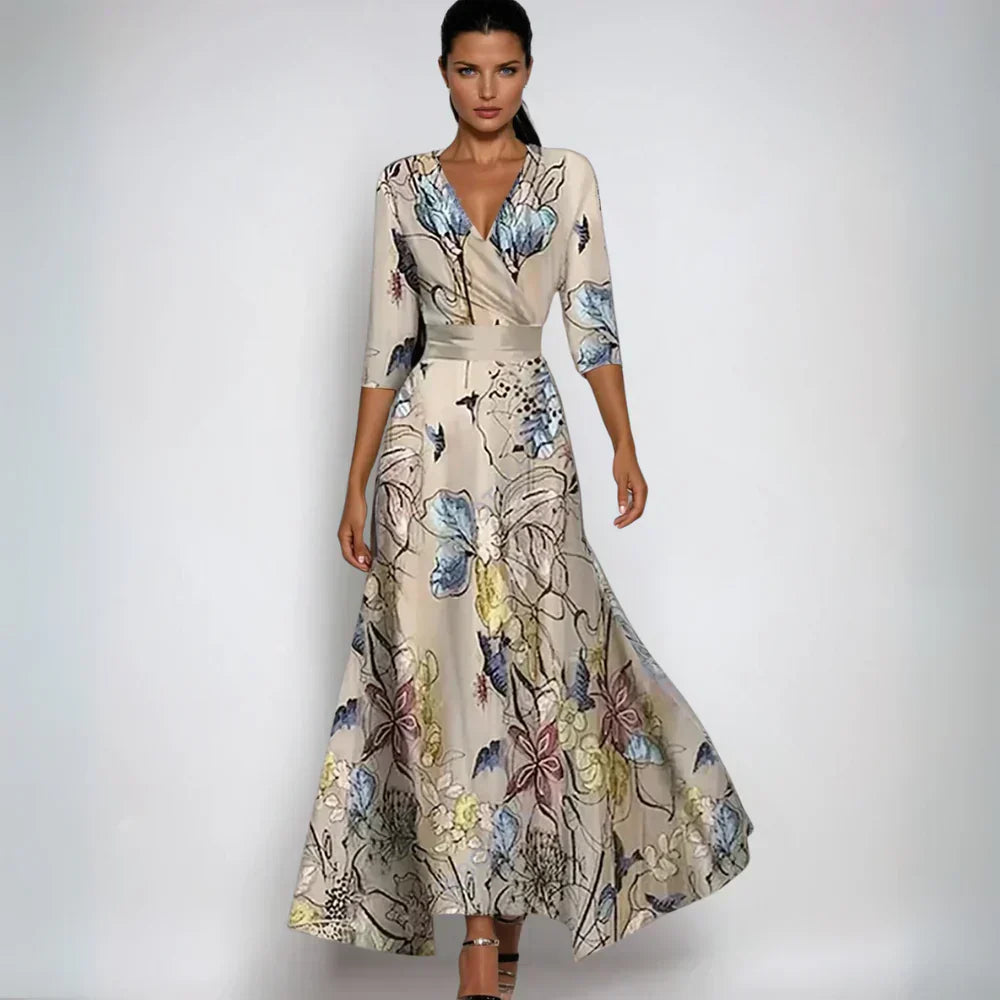 Elisa - Robe Maxi Enveloppante Élégante avec Fleurs