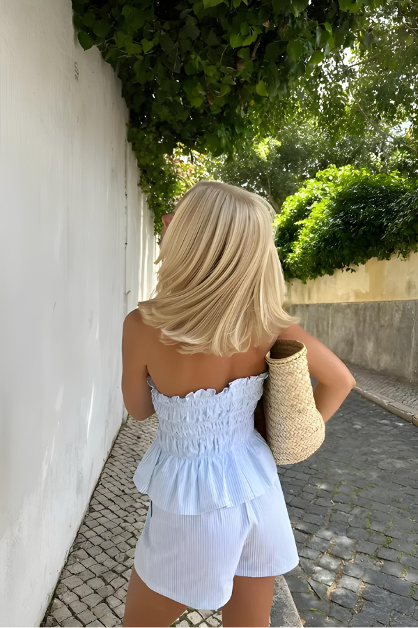 KALYRA – HAUT BANDEAU VOLANT ET ENSEMBLE SHORTS LOOSE