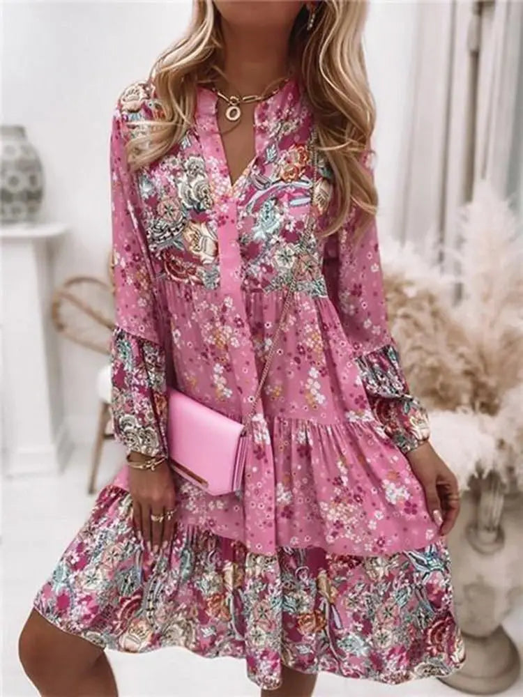 Helena - Robe A-Line avec Décolleté en V Floral