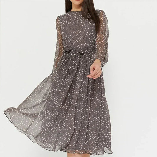 Delfie – Robe Midi à Pois Fluides