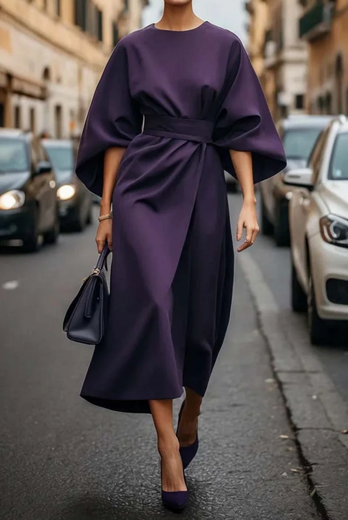 Véda – Robe à Manches Lanternes de Luxe