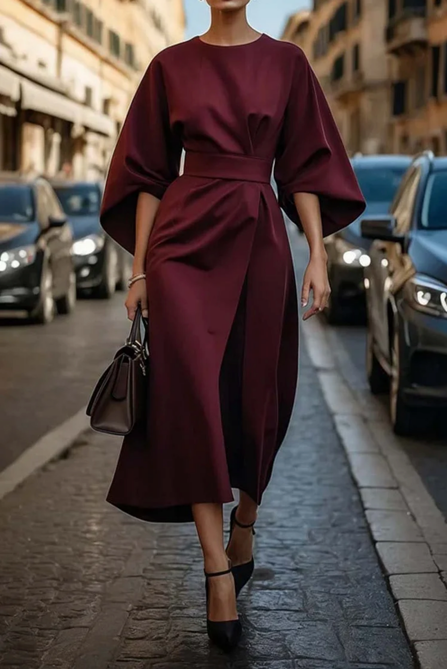 Véda – Robe à Manches Lanternes de Luxe