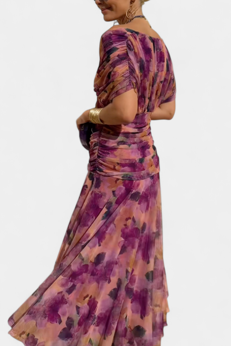 VIVIAN | ROBE LONGUE À FLEURS AVEC ENCOLURE EN V