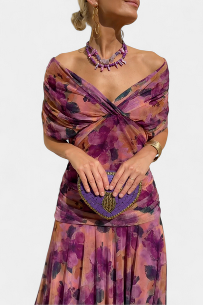 VIVIAN | ROBE LONGUE À FLEURS AVEC ENCOLURE EN V