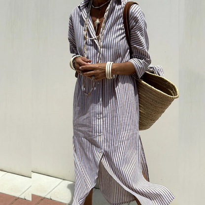 Hazel - Robe Midi Rayée Élégante et Confortable
