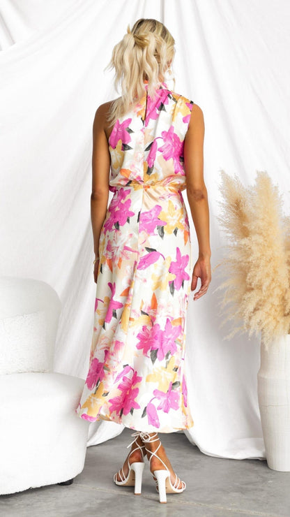 Minirva - Robe Midi à Col Montant avec Charme Floral
