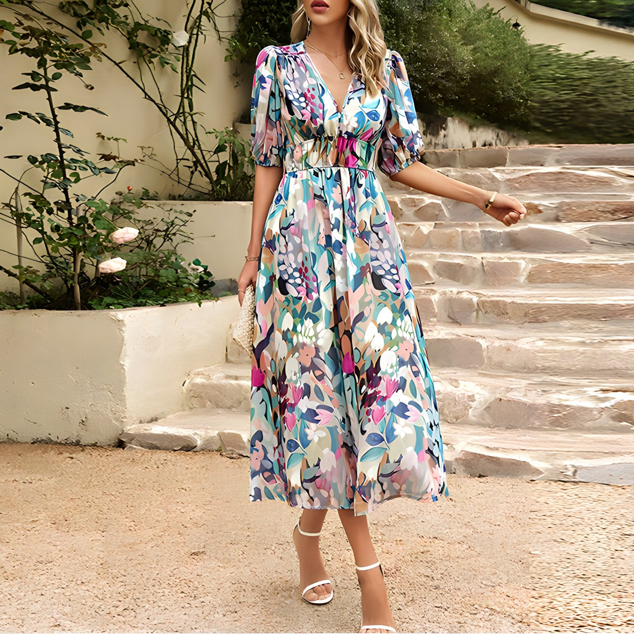 Harper - Robe Midi avec Décolleté en V