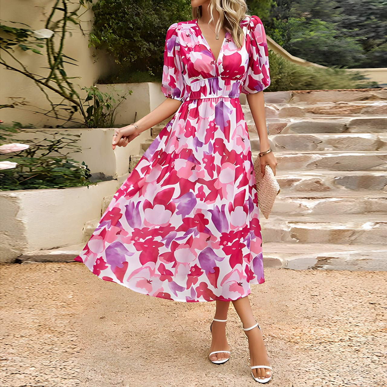 Harper - Robe Midi avec Décolleté en V