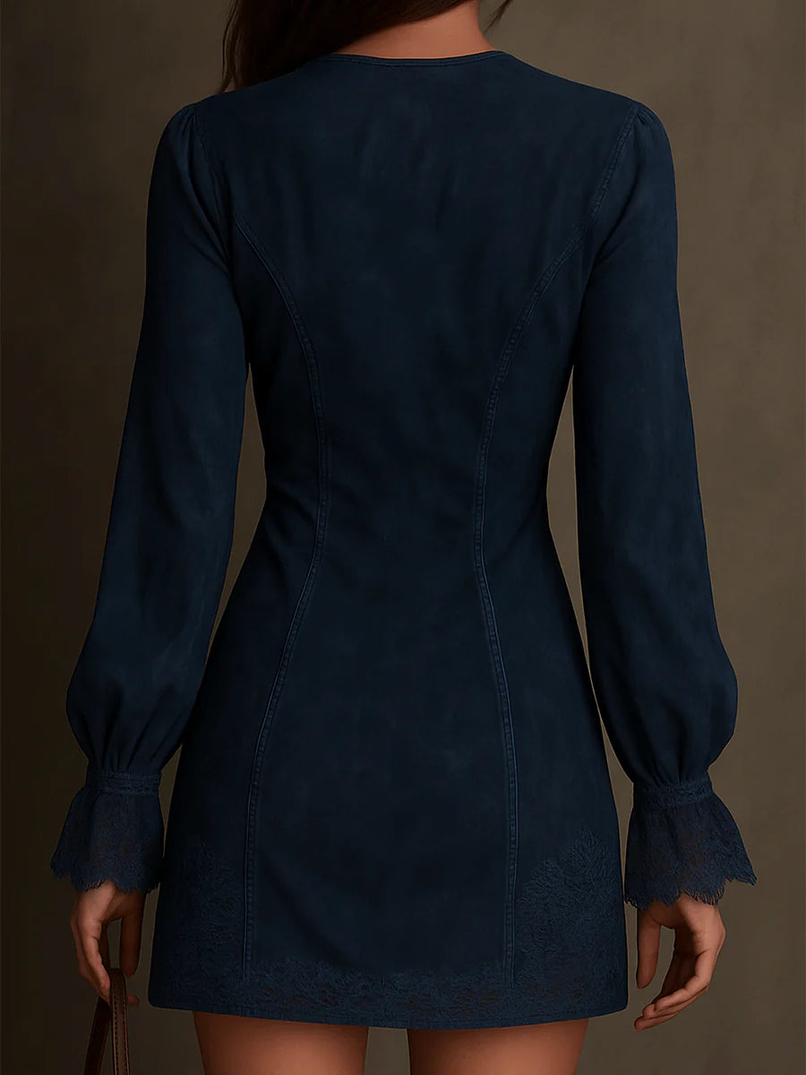 Azulena ❘ Robe mini vintage en daim avec dentelle