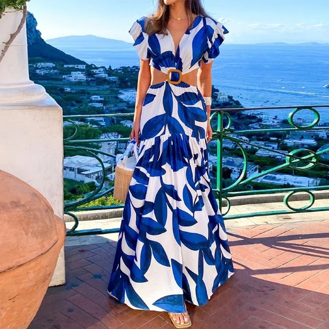 Maxi Mariposa d'Été : Robe de Mode pour Femme avec Décolleté en V et Dos Nu