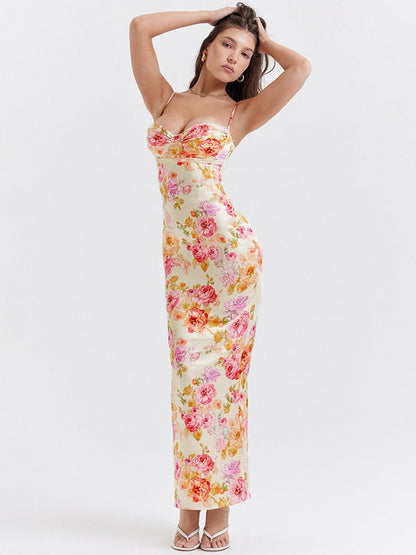 Lucy | Robe Maxi en Satin Floral