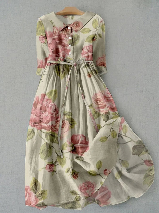 Robe Femme - Robe d'Été avec Imprimé Floral Vintage et Taille Ajustable