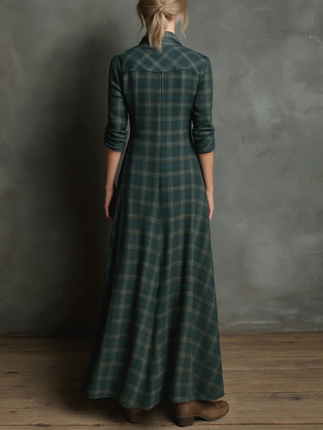 LUCINNE – ROBE CHEMISE MAXI À CARREAUX ÉLÉGANTE