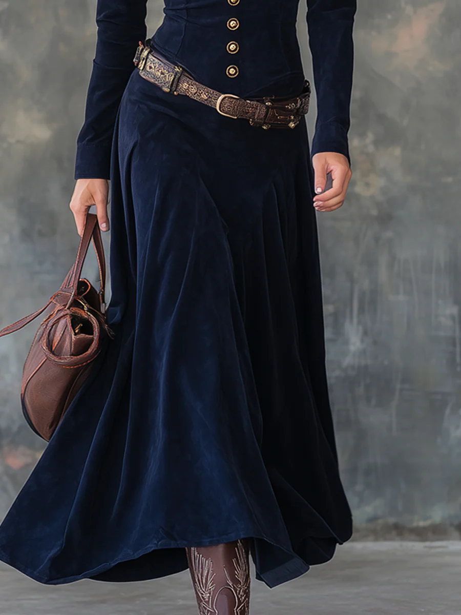 Diana | Robe longue en daim avec boutons