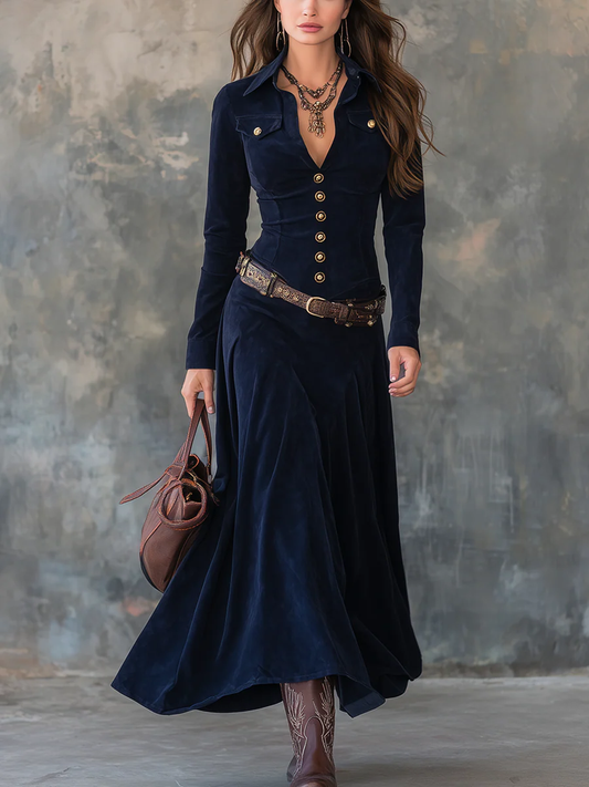 Diana | Robe longue en daim avec boutons