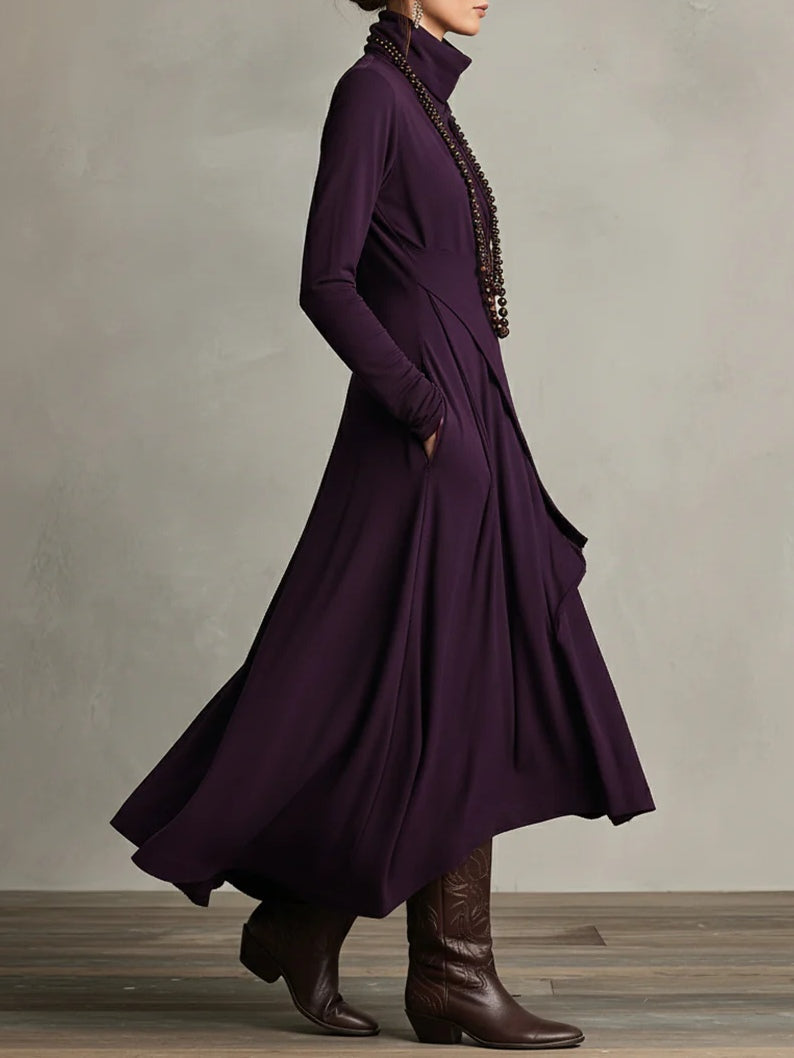 RENATA – ROBE MAXI ASYMÉTRIQUE ÉLÉGANTE À COL MONTANT