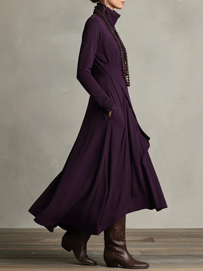 RENATA – ROBE MAXI ASYMÉTRIQUE ÉLÉGANTE À COL MONTANT