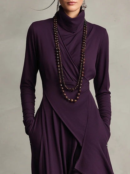 RENATA – ROBE MAXI ASYMÉTRIQUE ÉLÉGANTE À COL MONTANT