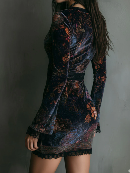 Liora ❘ Mini robe florale en velours avec dentelle