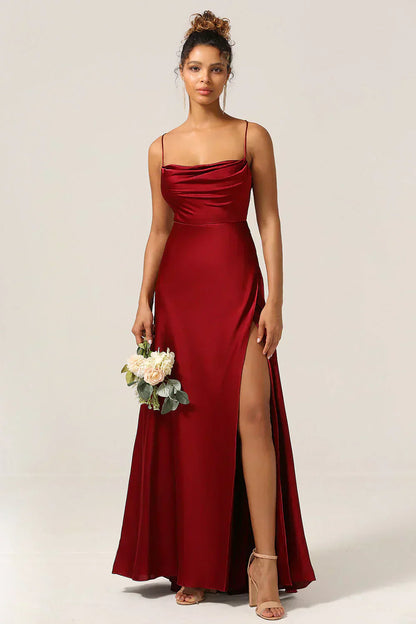 Robe Maxi de Nuit avec Bretelles Spaghetti pour Femmes avec Haute Fente
