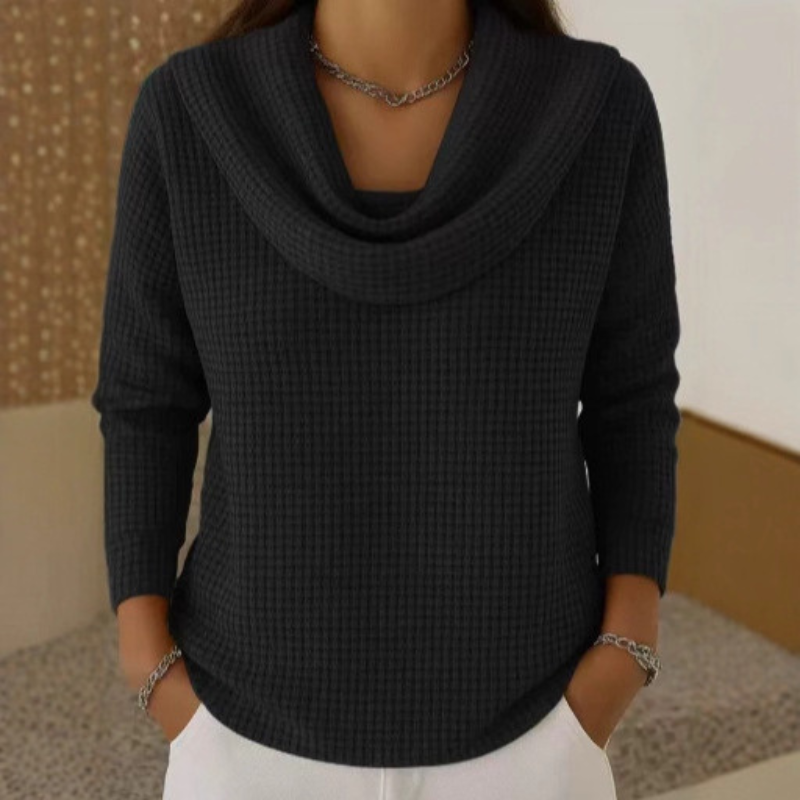 Ambre™ – Pull en Maille Gaufrée avec Col Bénitier Élégant