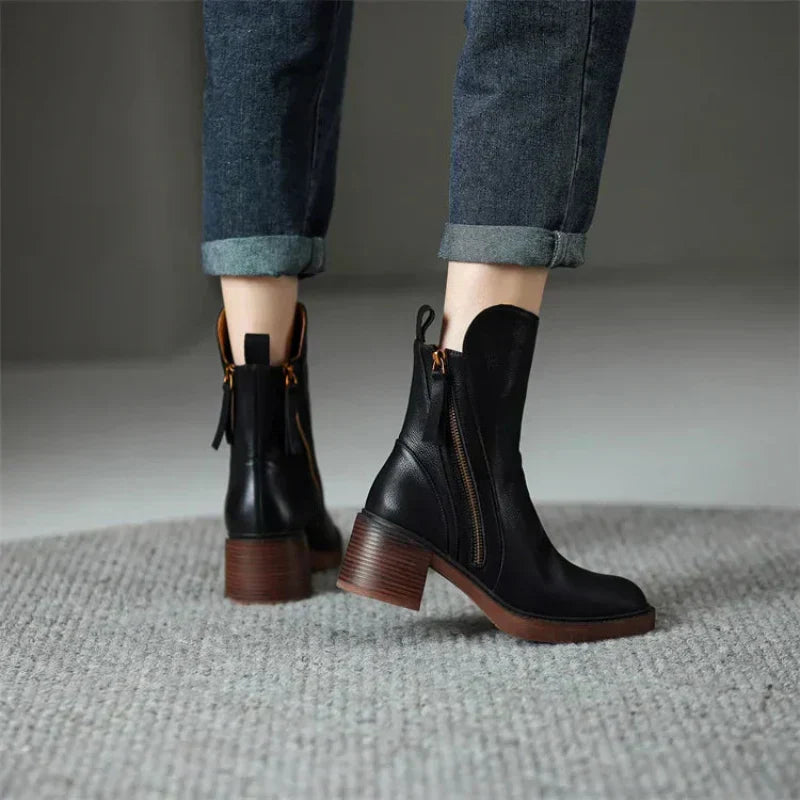Bottines Femme avec Zip et Talon Bloc