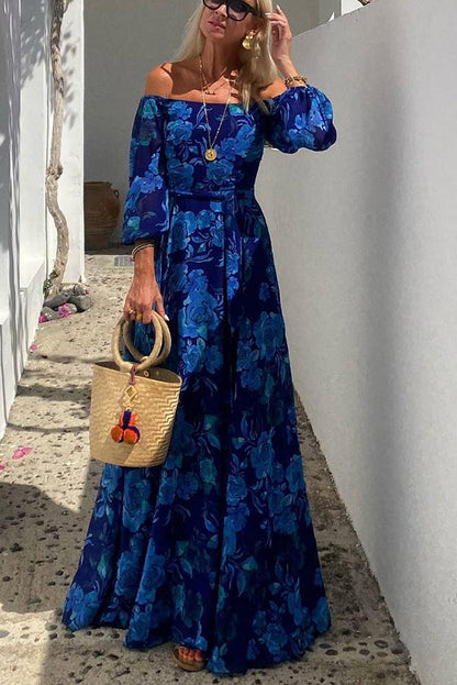 Calista | Robe Maxi Fleurie avec Épaules Découvertes