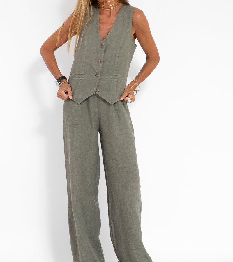 Jessica - Ensemble Gilet Boutonné & Pantalons à Jambes Larges