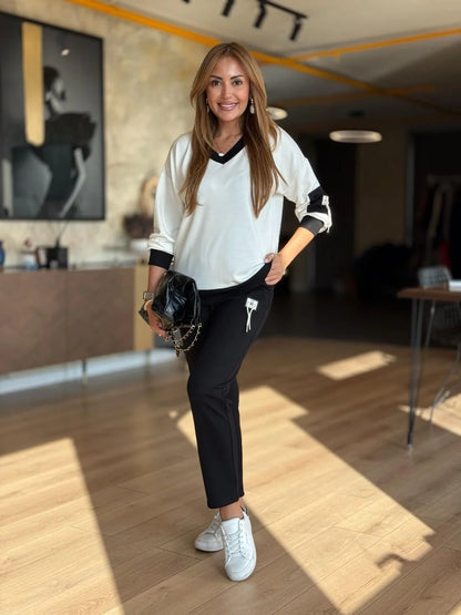 ALINA – ENSEMBLE COMPLET BICOLORE AVEC COL EN V DOUX