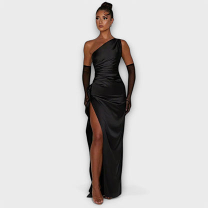 Robe Maxi Asymétrique avec Drapé sur une Épaule