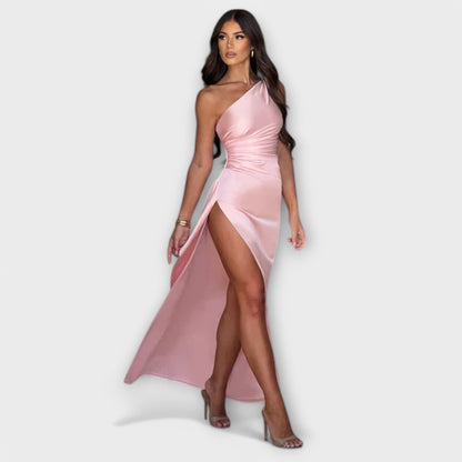 Robe Maxi Asymétrique avec Drapé sur une Épaule