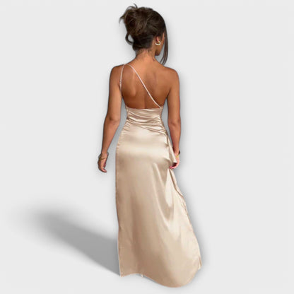 Robe Maxi Asymétrique avec Drapé sur une Épaule