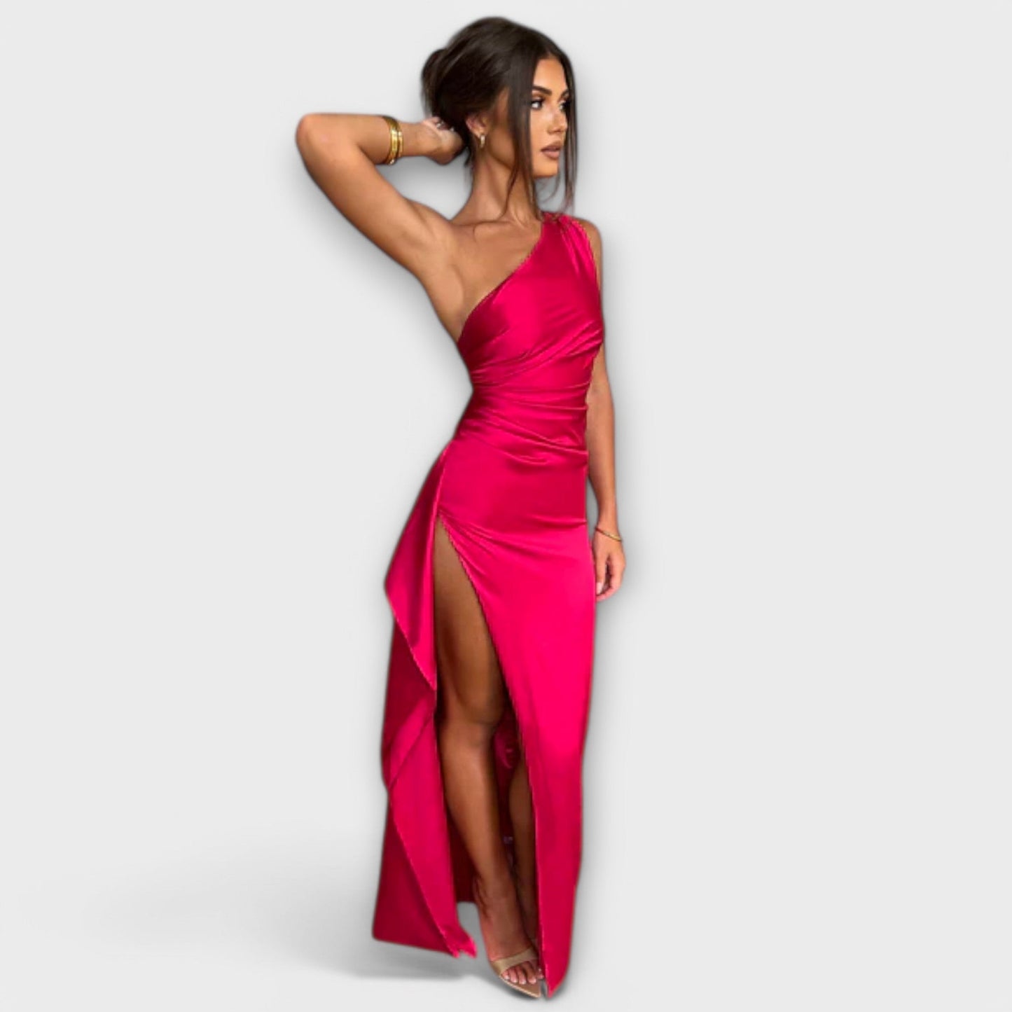 Robe Maxi Asymétrique avec Drapé sur une Épaule