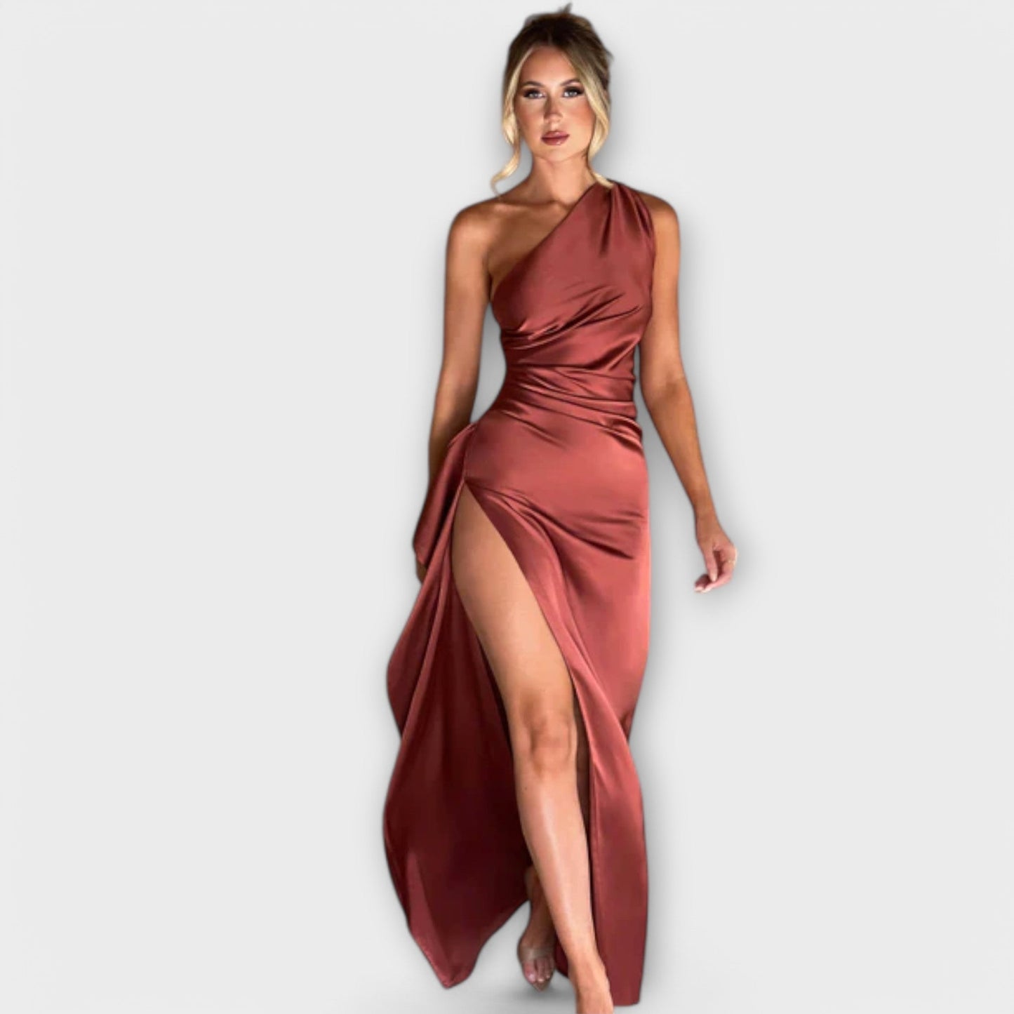 Robe Maxi Asymétrique avec Drapé sur une Épaule