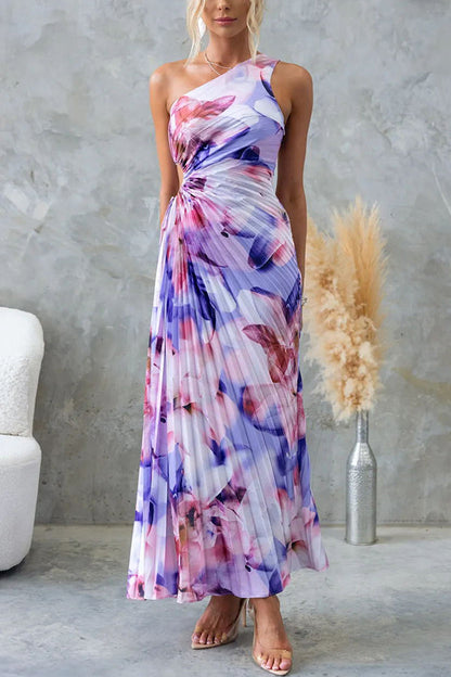 Deja - Robe Maxi Plissée à Une Épaule avec Imprimé Floral
