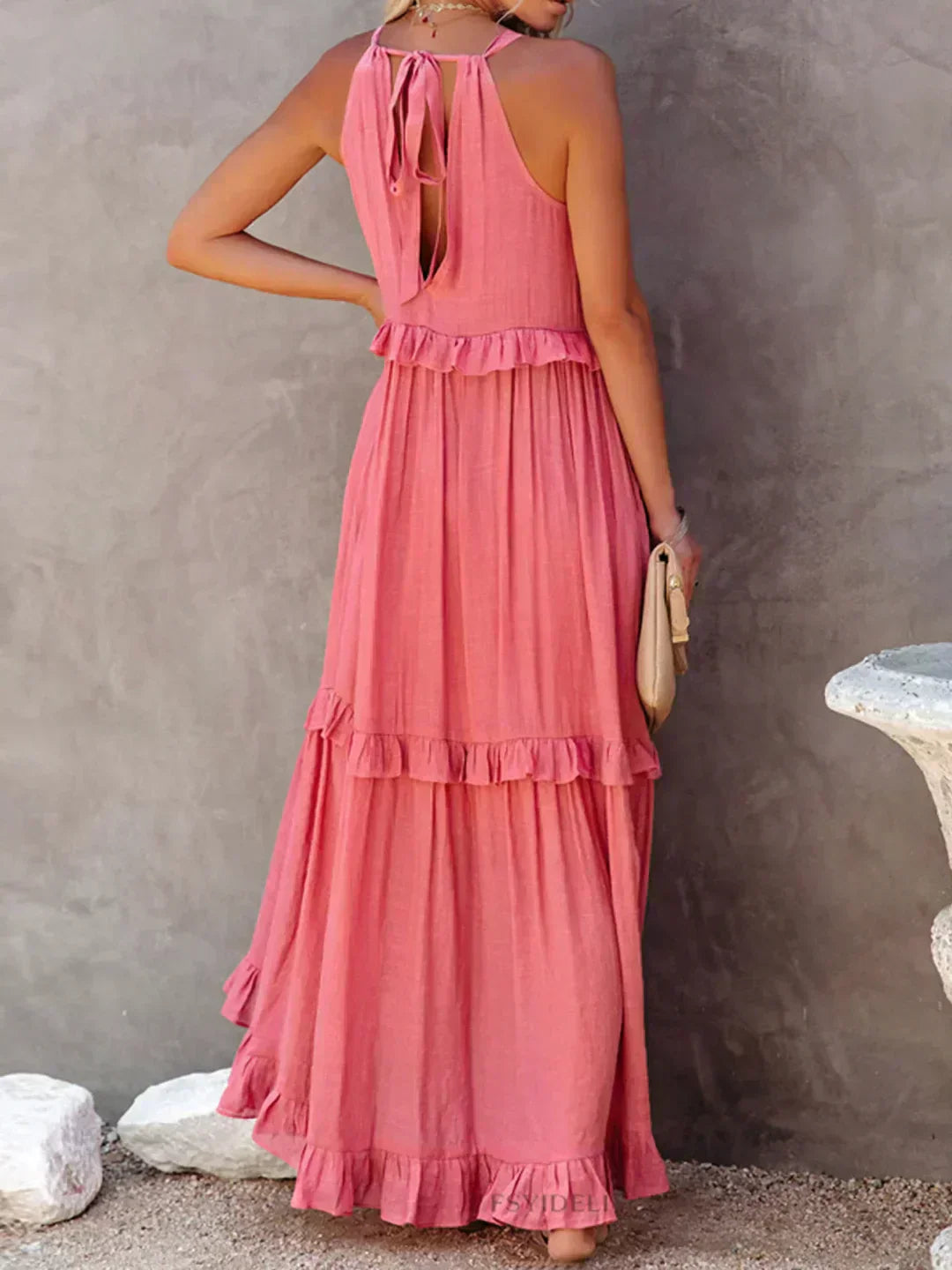 Ilona - Robe Halter avec Volants et Poches Maxi
