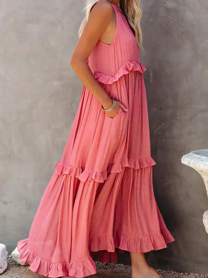 Ilona - Robe Halter avec Volants et Poches Maxi