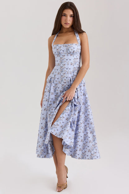 Belle - Robe Midi avec Imprimé de Marguerites et Col Halter