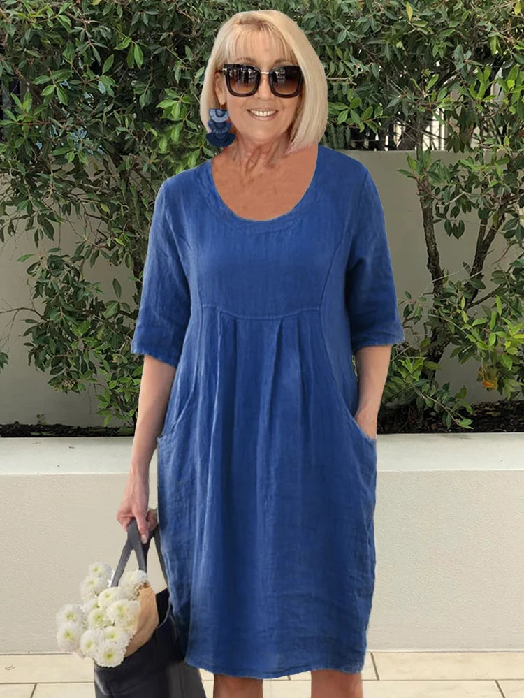 Noara - Robe Tunique en Coton Décontractée avec Poches