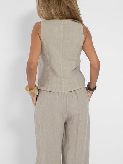 Jessica - Ensemble Gilet Boutonné & Pantalons à Jambes Larges