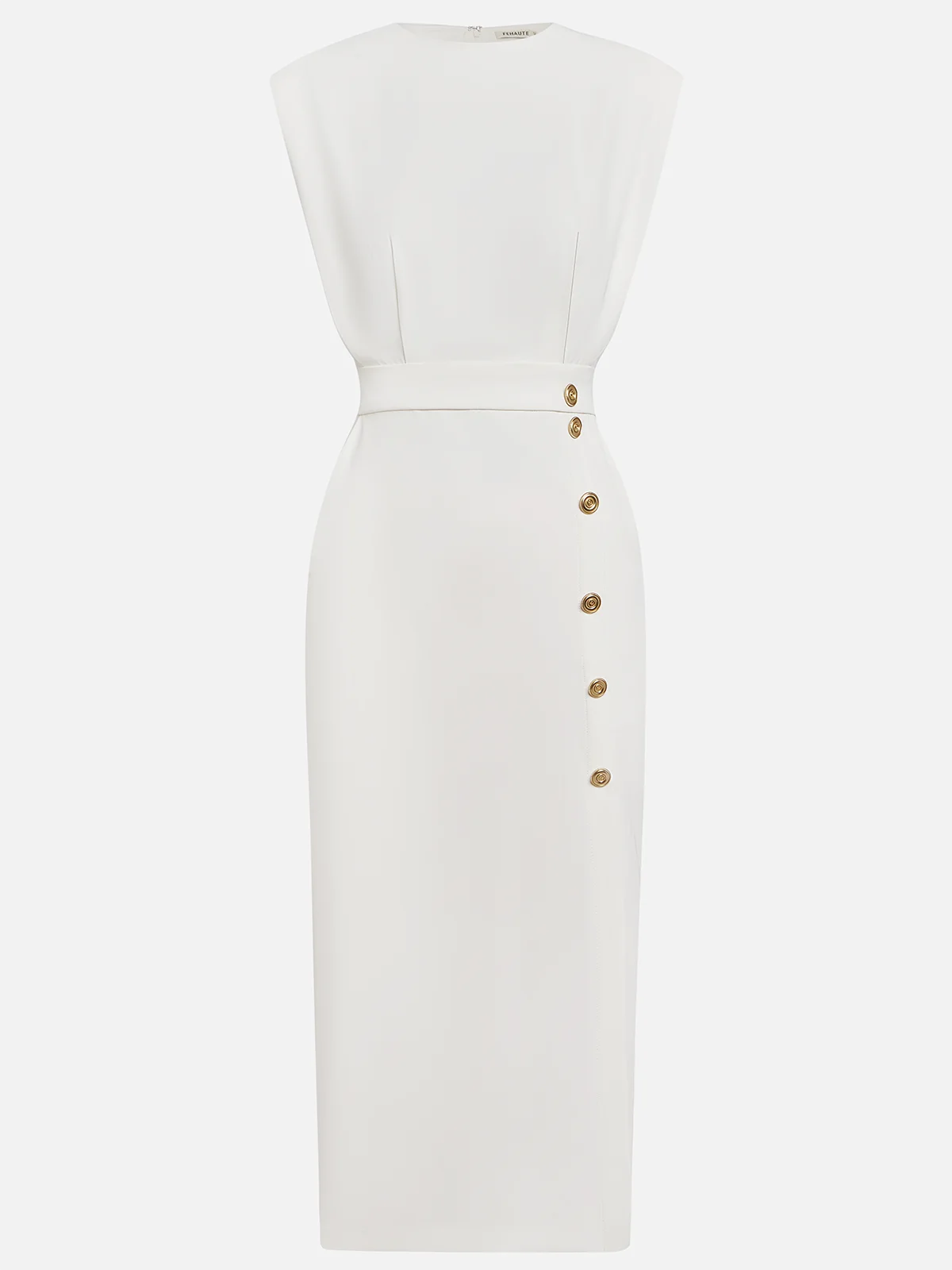 Malene™ | Robe Midi Unie avec Ouverture de Boutons et Décolleté Rond