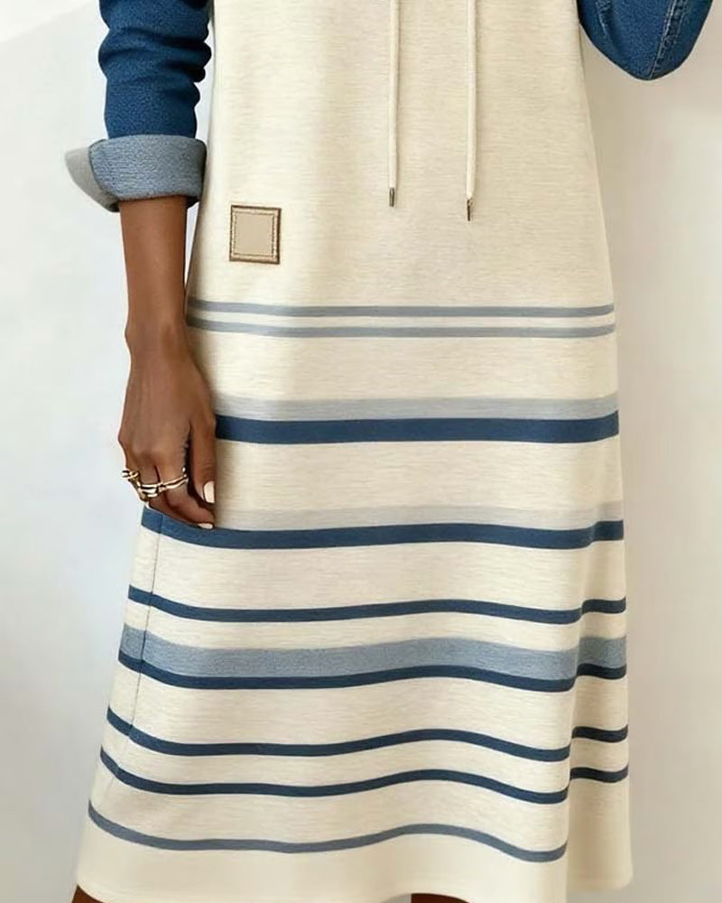 Robe à Capuche Rayée et Mélange de Couleurs