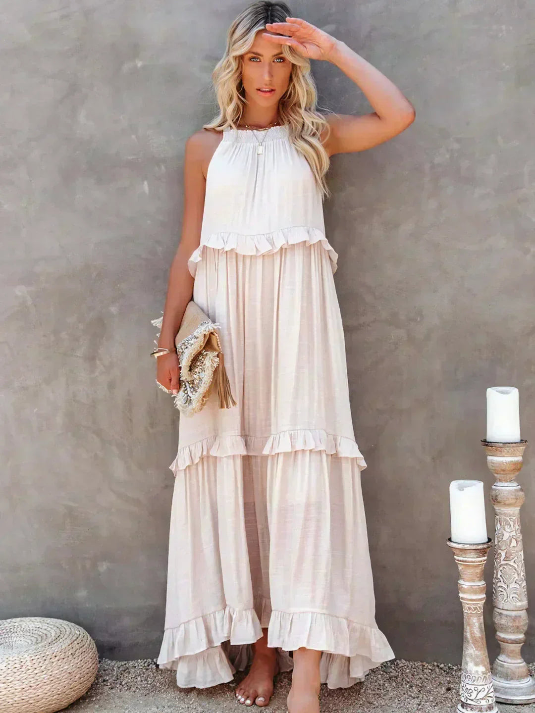Ilona - Robe Halter avec Volants et Poches Maxi