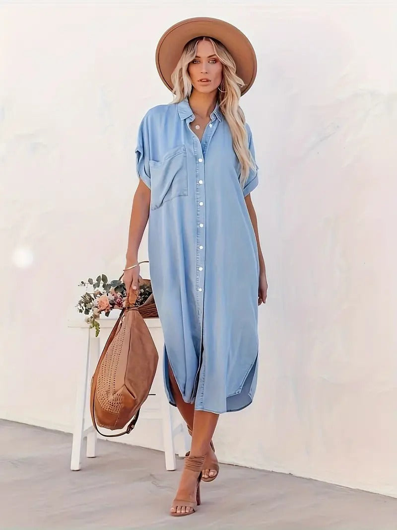Samira-Robe chemise avec poches fixes