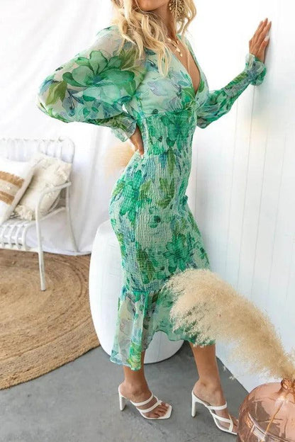 Isla - Robe Midi avec Volants Floraux