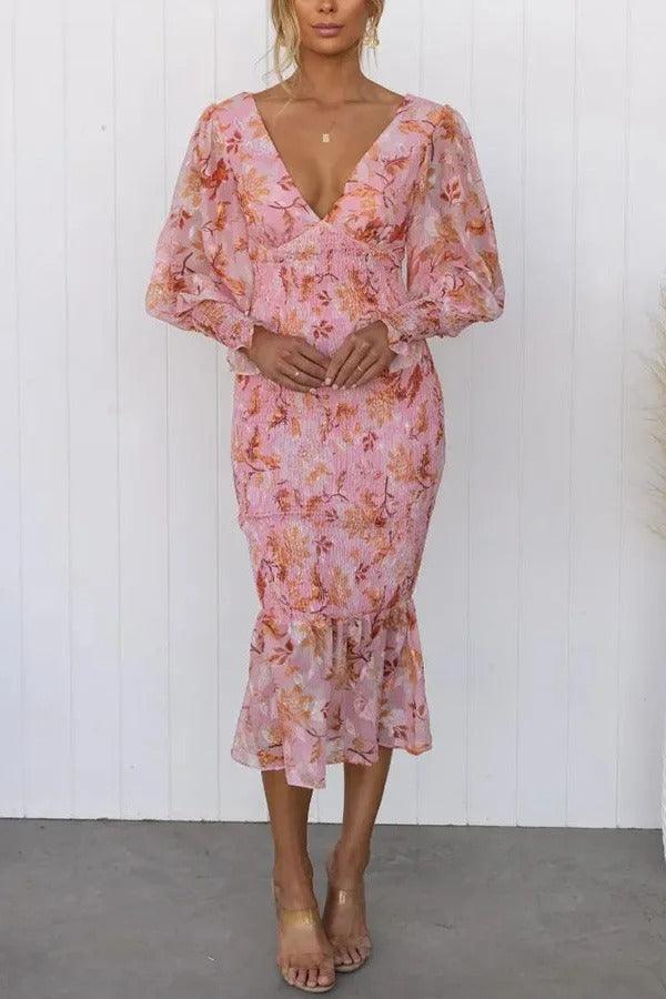Isla - Robe Midi avec Volants Floraux