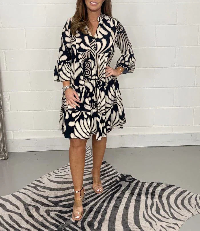 Fenella - Robe Midi à Col en V Imprimée