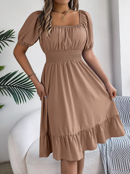 Riley™ - Robe en Lin à Manches Courtes et Décolleté en V Élégant