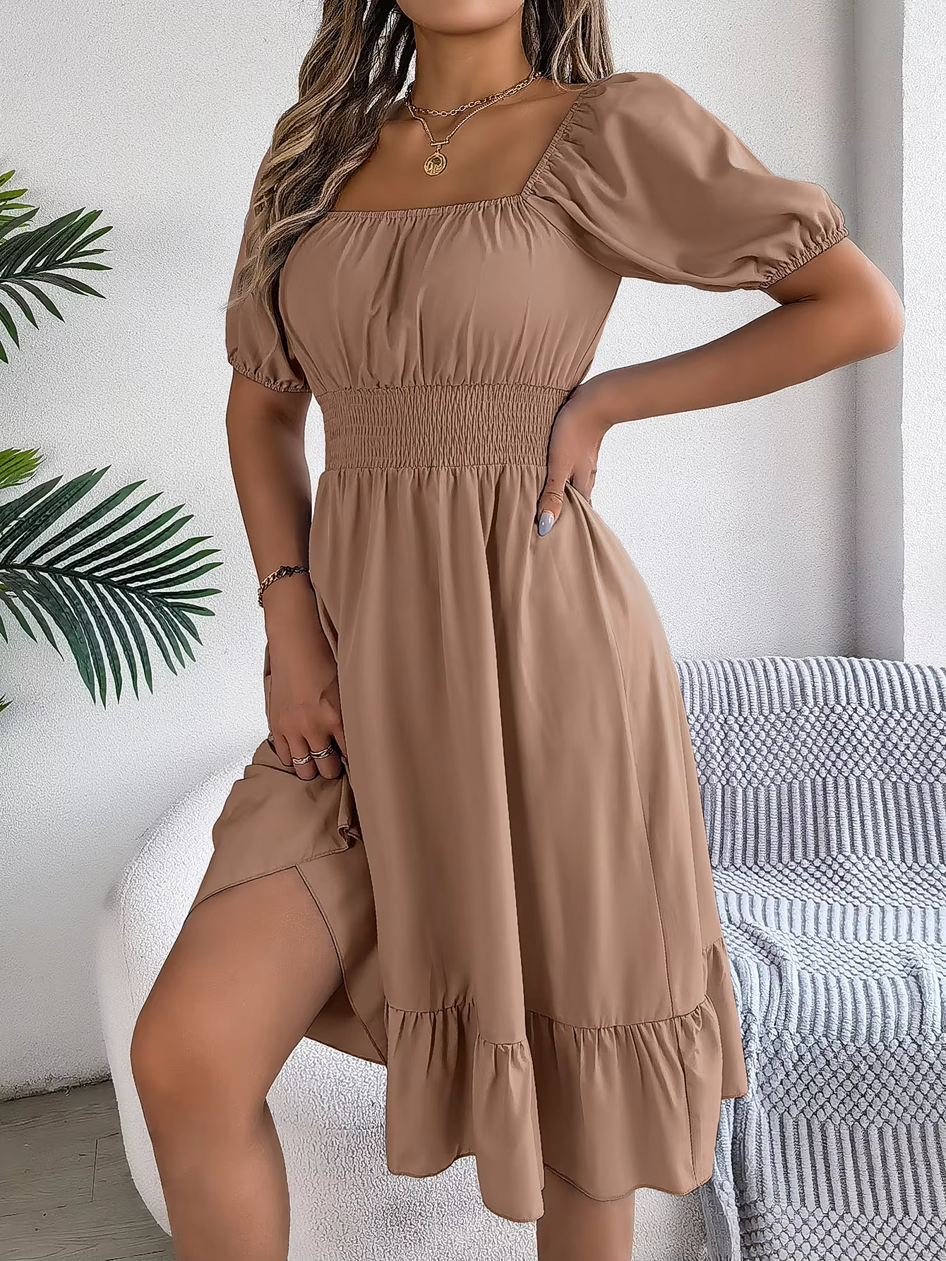 Riley™ - Robe en Lin à Manches Courtes et Décolleté en V Élégant