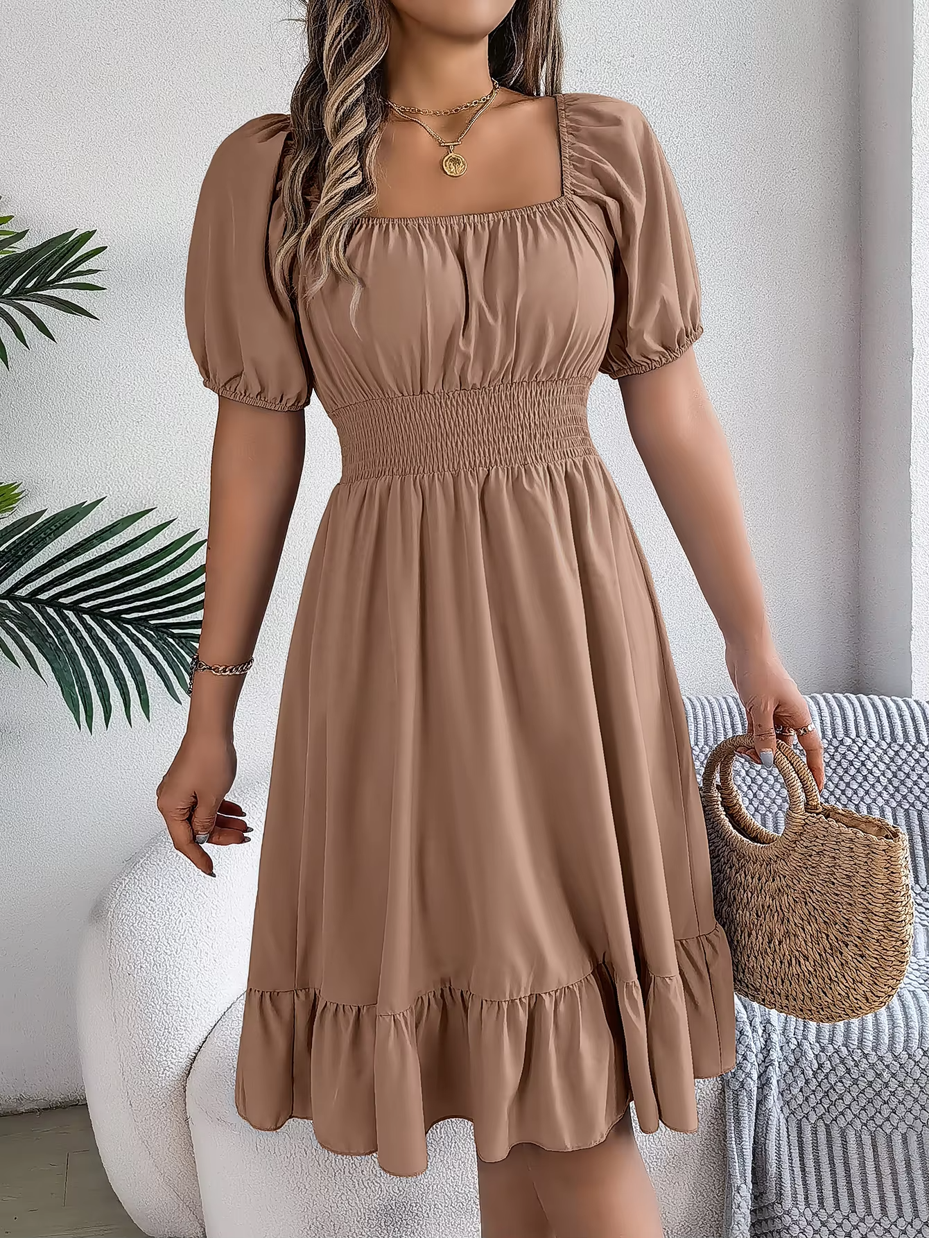 Riley™ - Robe en Lin à Manches Courtes et Décolleté en V Élégant